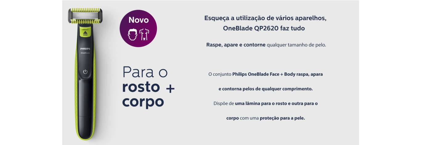Aparador de Pelos Elétrico Philips OneBlade Rosto e Corpo Preto/Verde - QP2620/10